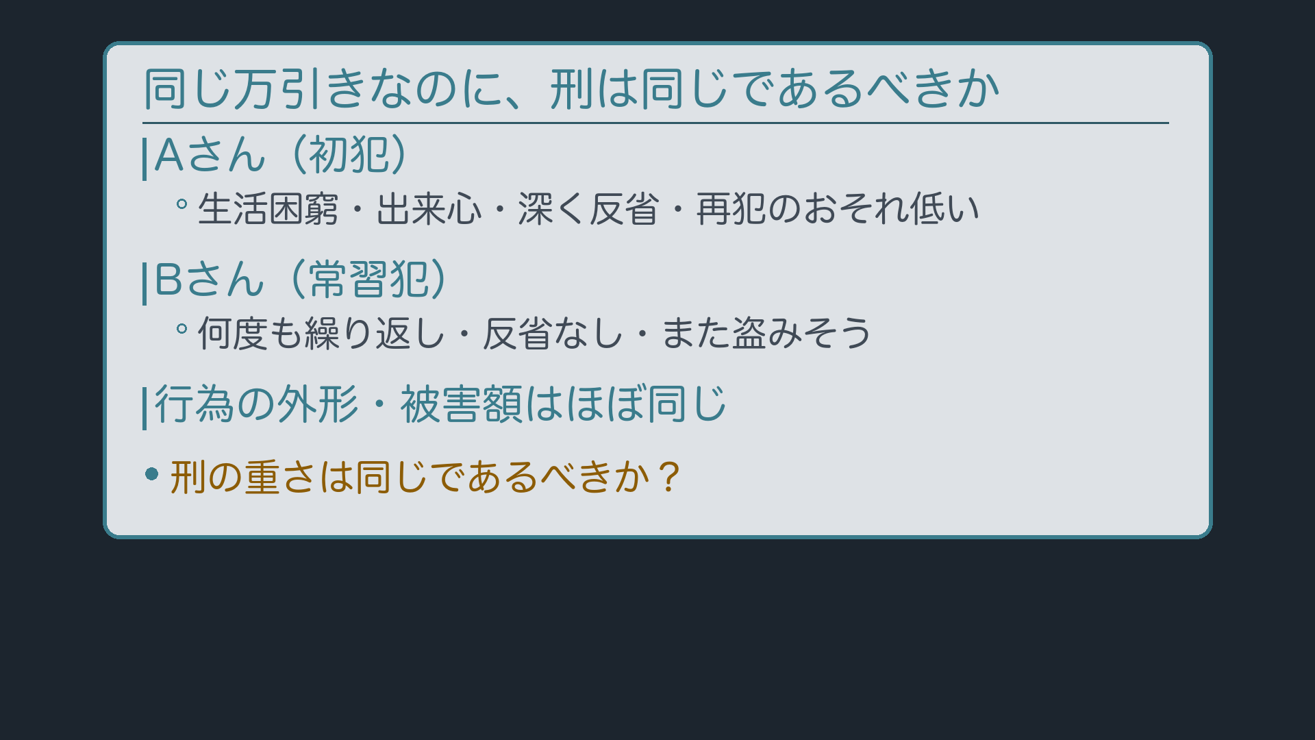 同じ万引きなのに、刑は同じであるべきか