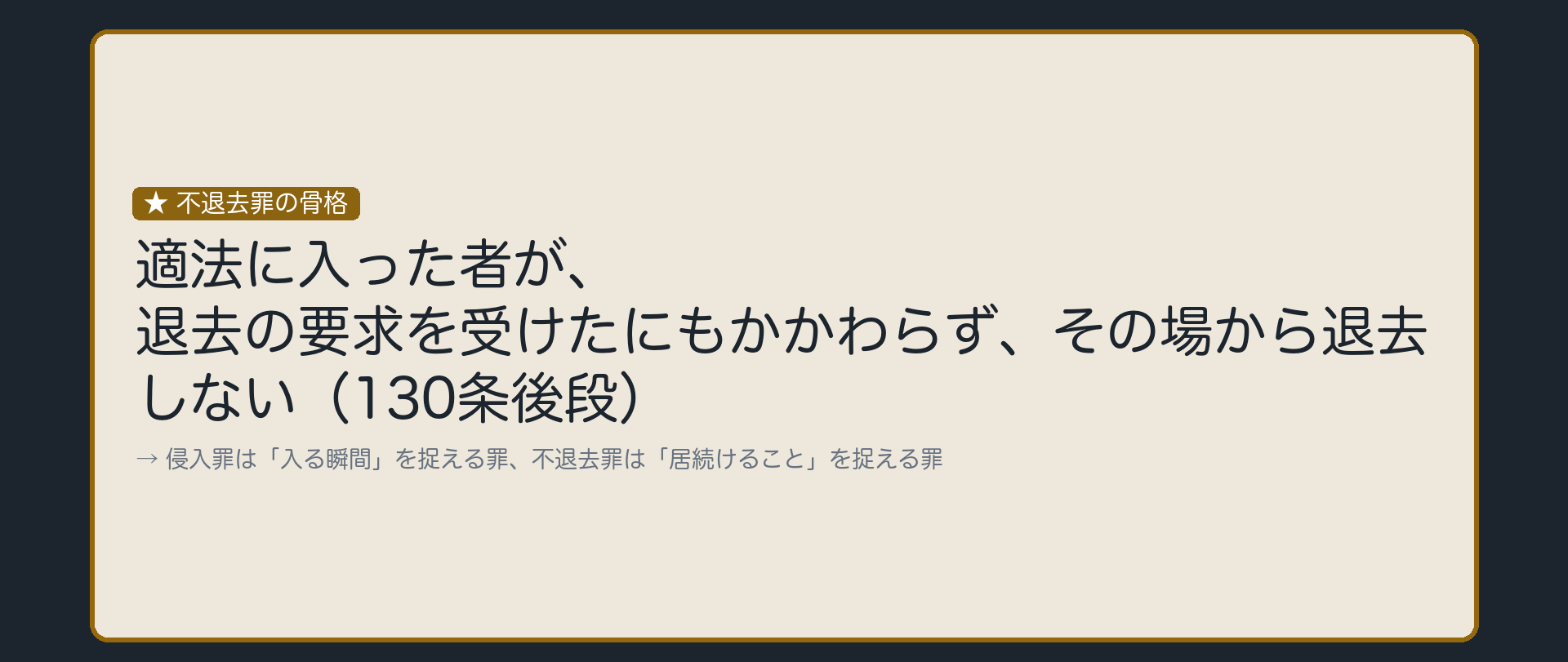 一度は適法に入った人が、要求を受けても居座り続ける罪