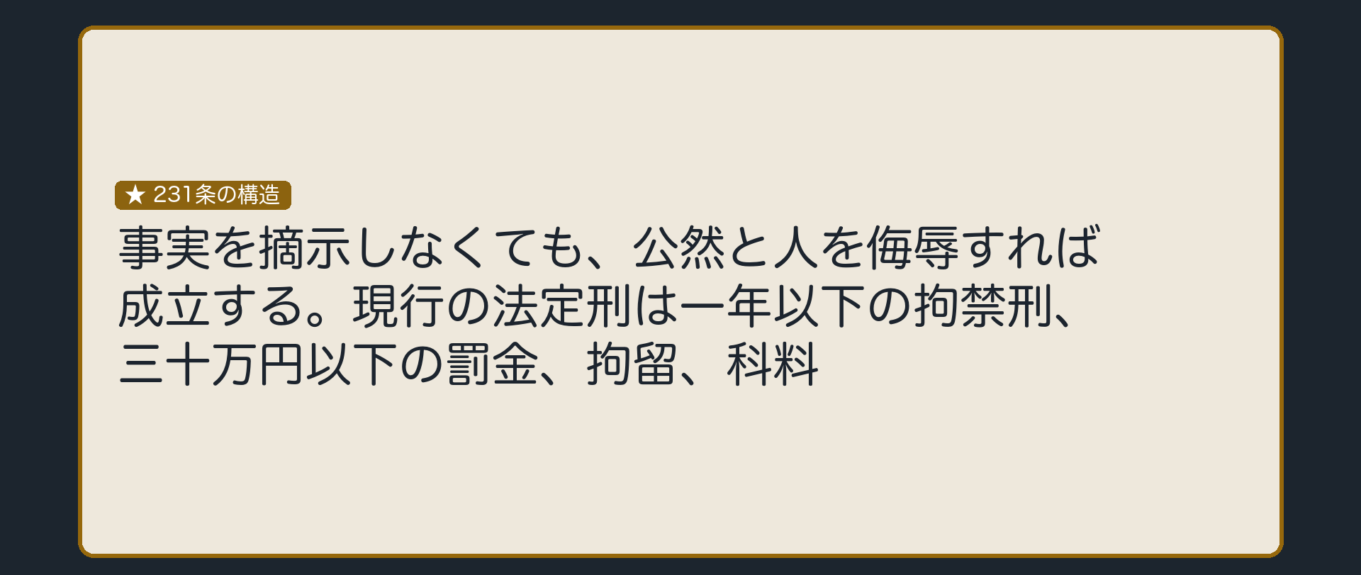 事実を摘示しなくても成立するので、名誉毀損罪とは別の受け皿になる