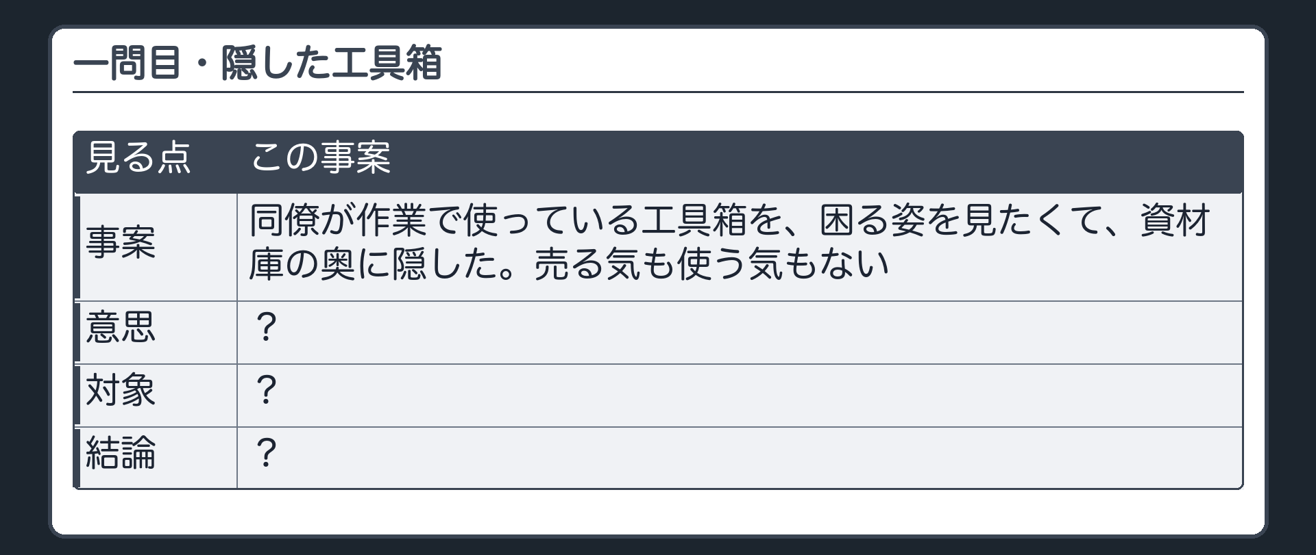 一問目・隠した工具箱