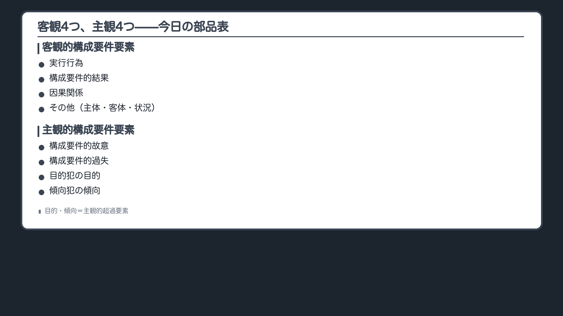 客観4つ、主観4つ——今日の部品表