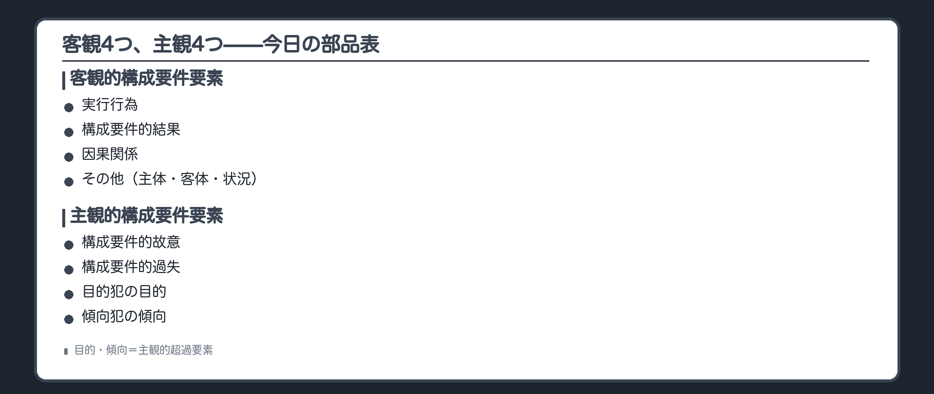 客観4つ、主観4つ——今日の部品表