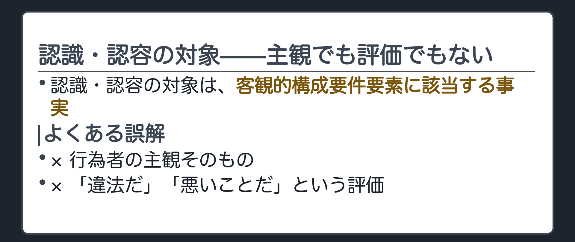 認識・認容の対象——主観でも評価でもない