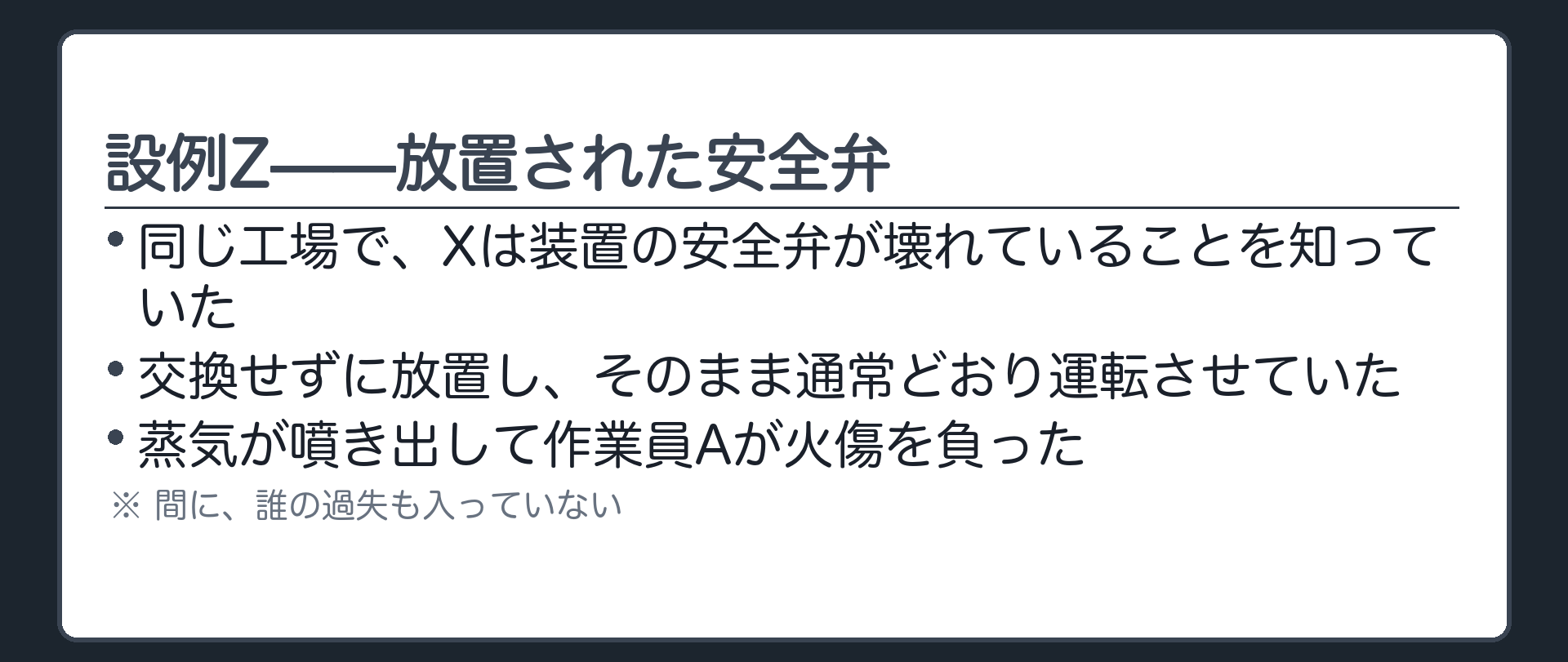 設例Z——放置された安全弁