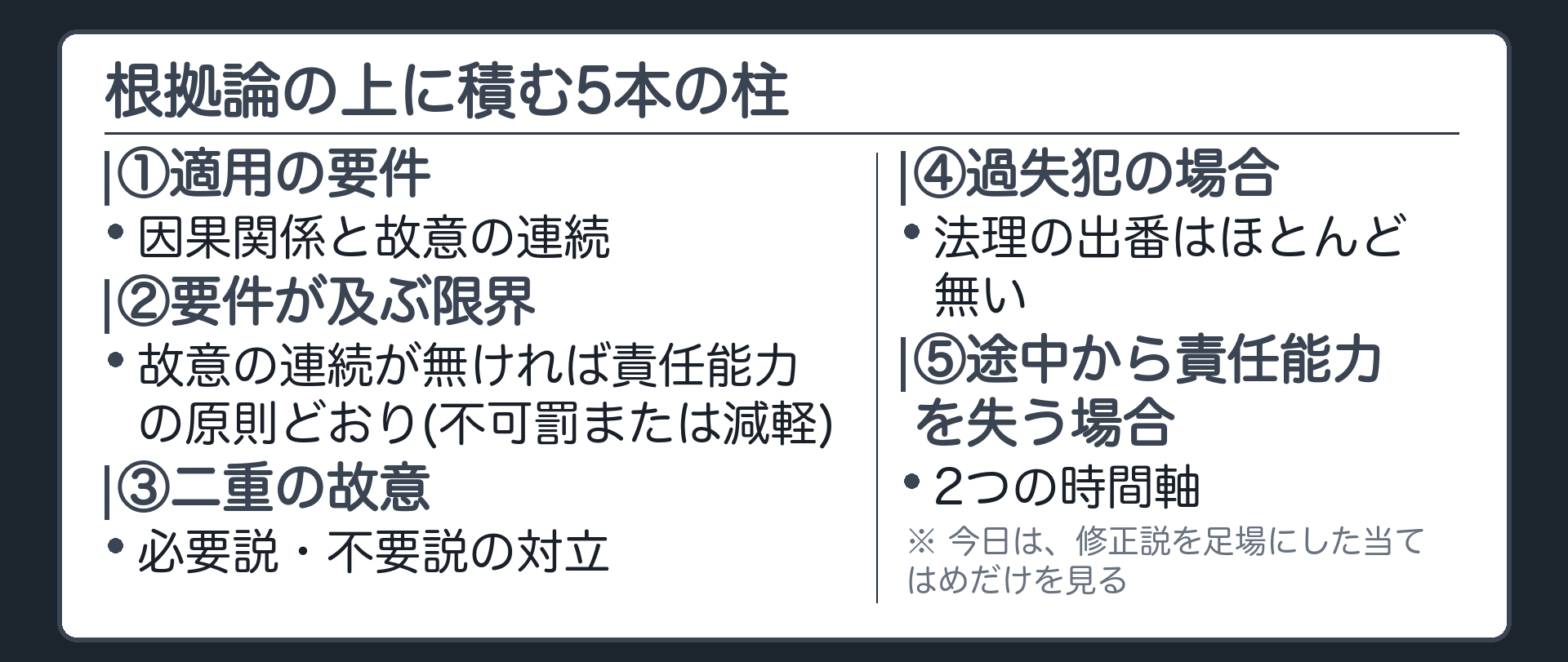 根拠論の上に積む5本の柱
