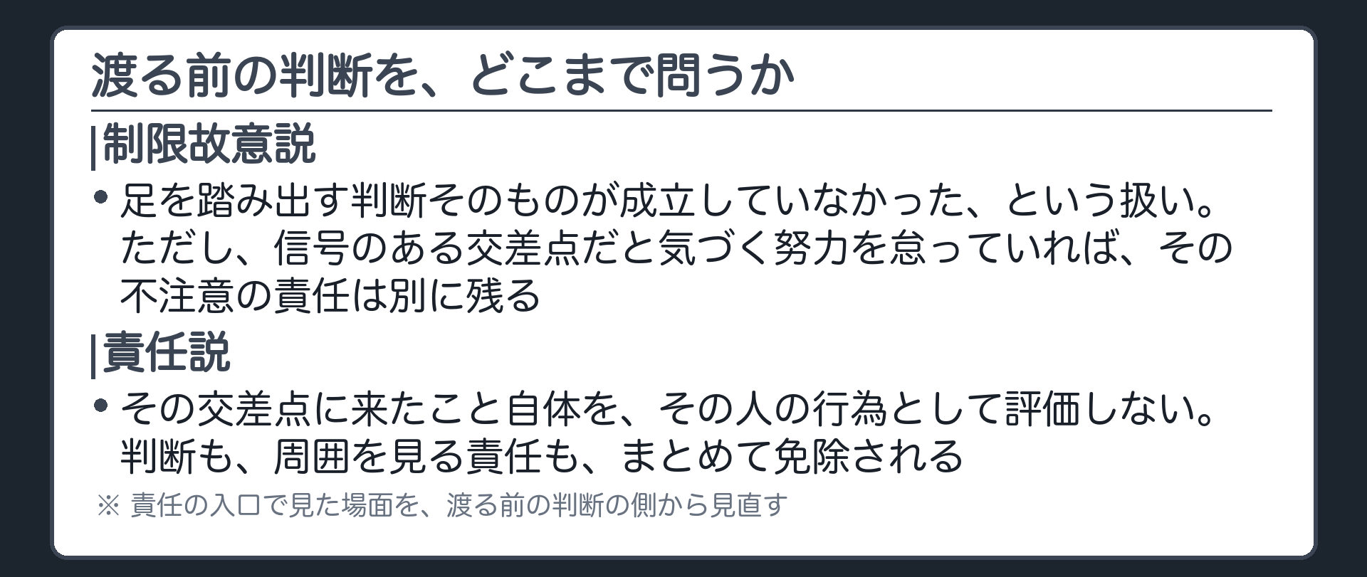 渡る前の判断を、どこまで問うか