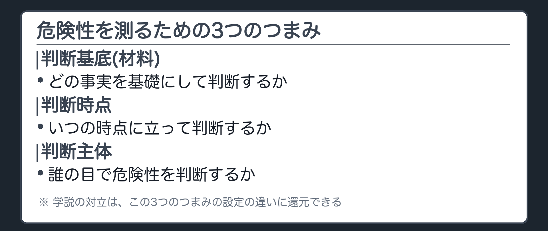 危険性を測るための3つのつまみ