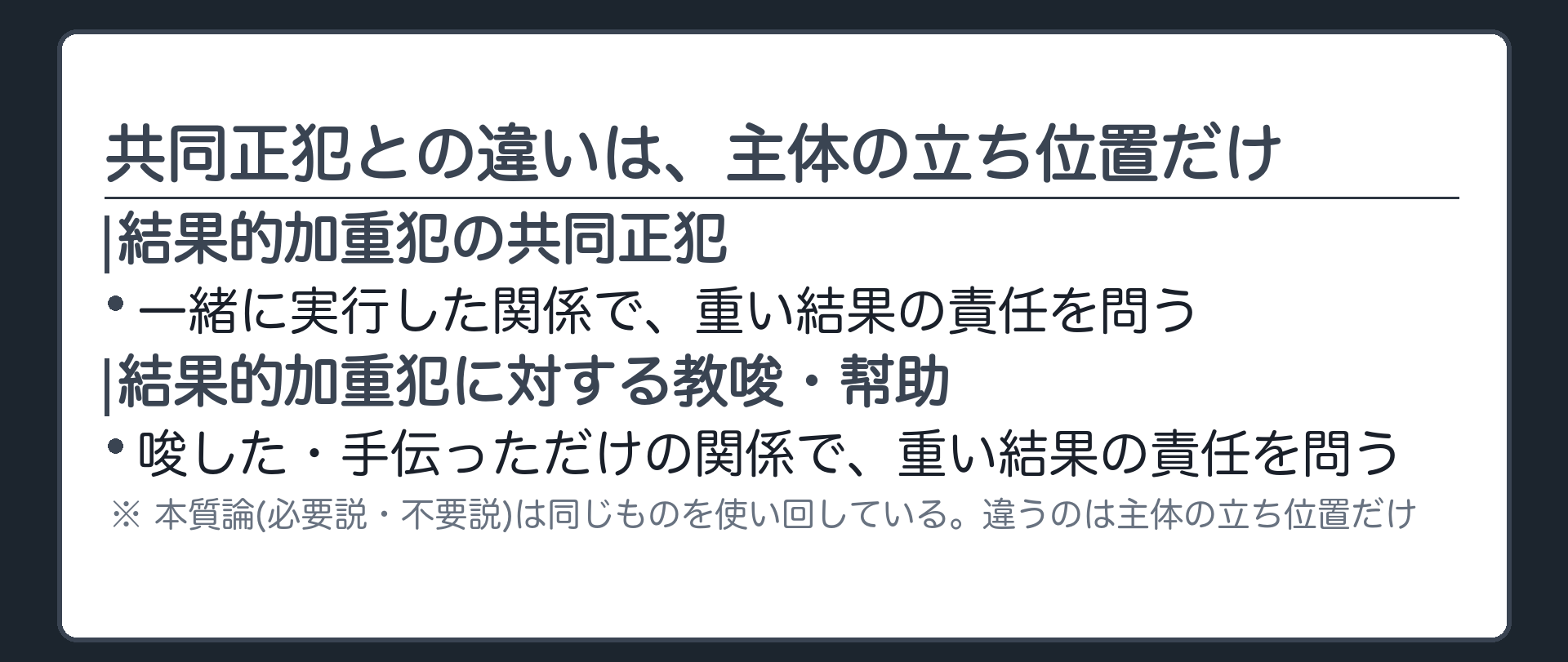 共同正犯との違いは、主体の立ち位置だけ