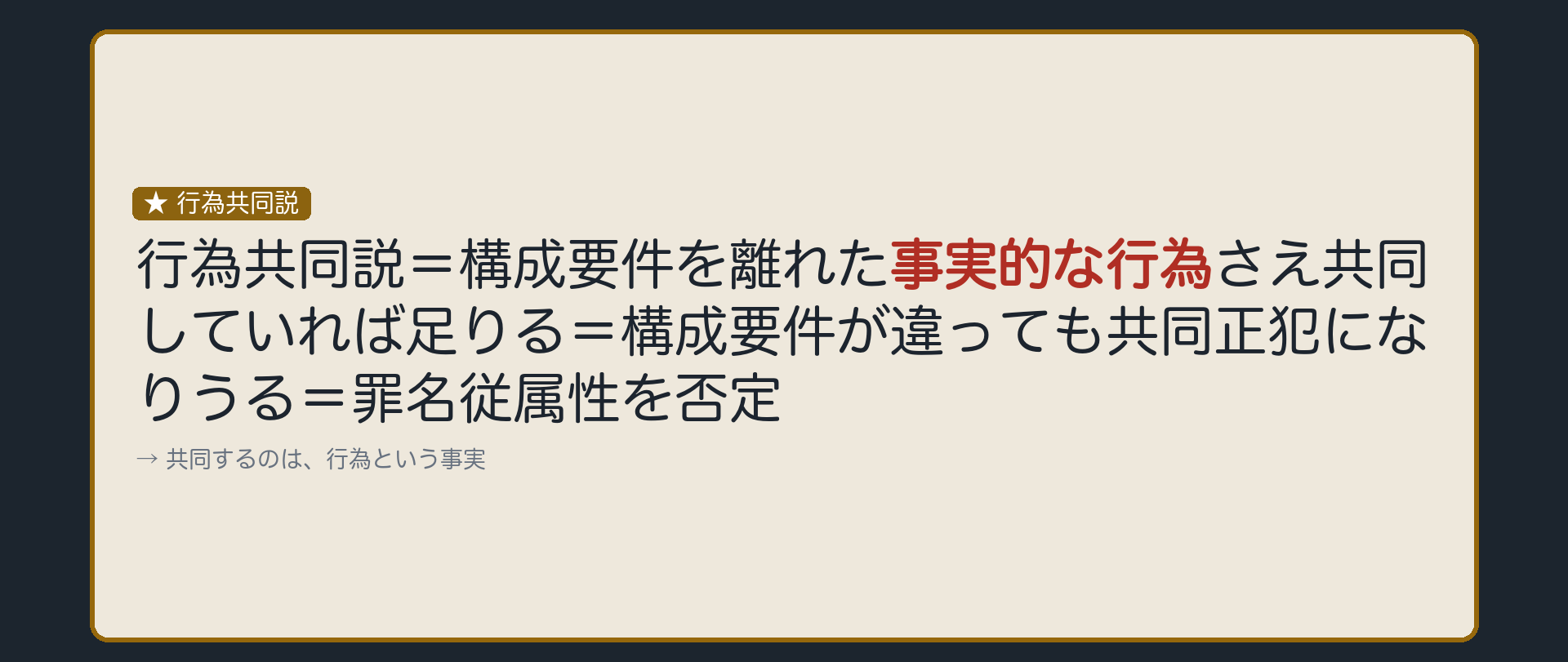 行為共同説——構成要件を離れた事実の共同で足りる