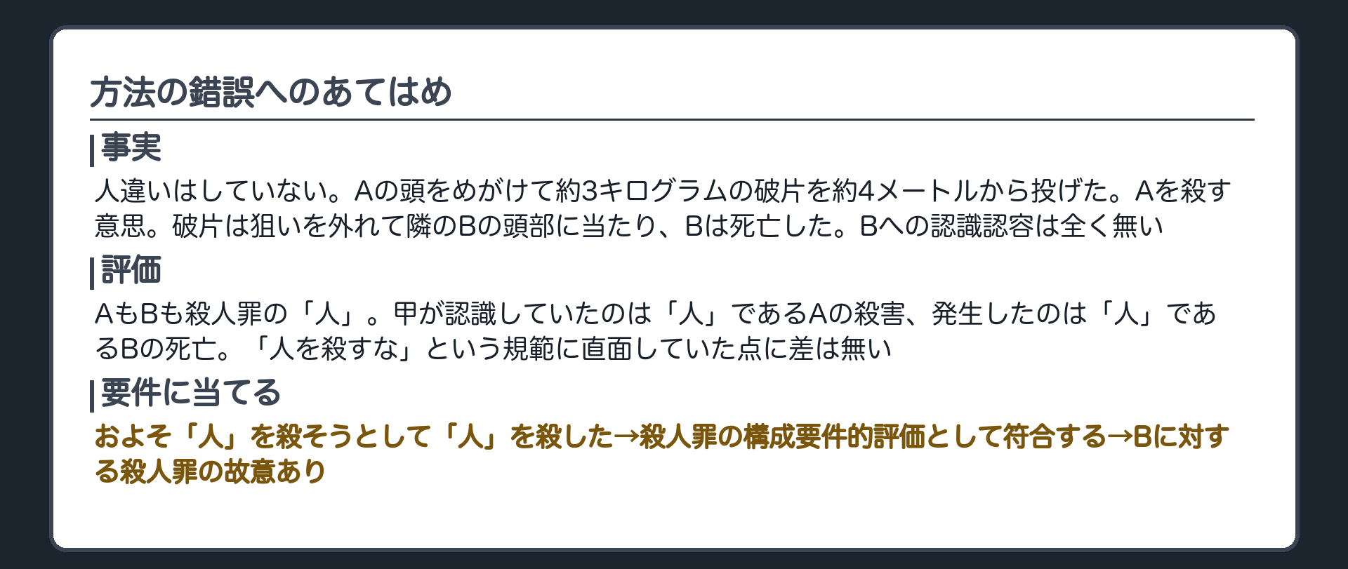 方法の錯誤へのあてはめ