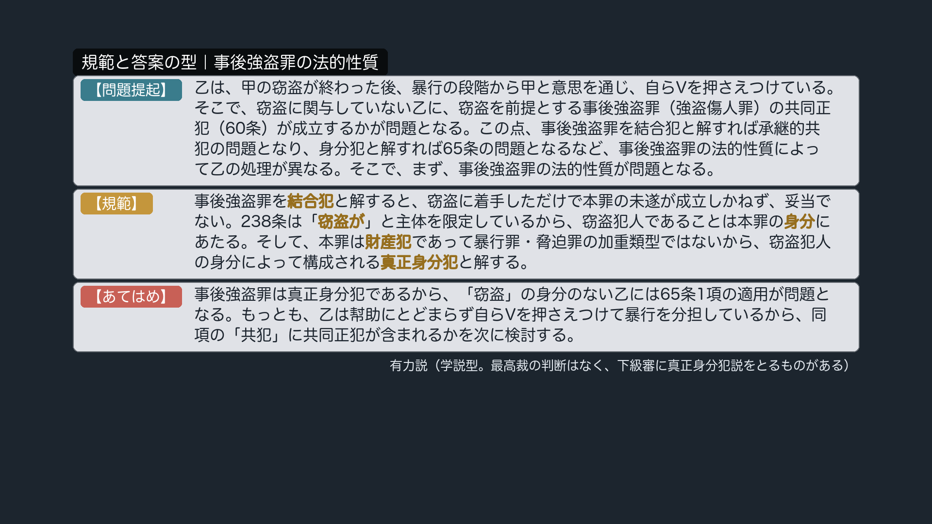 規範と答案の型｜事後強盗罪の法的性質