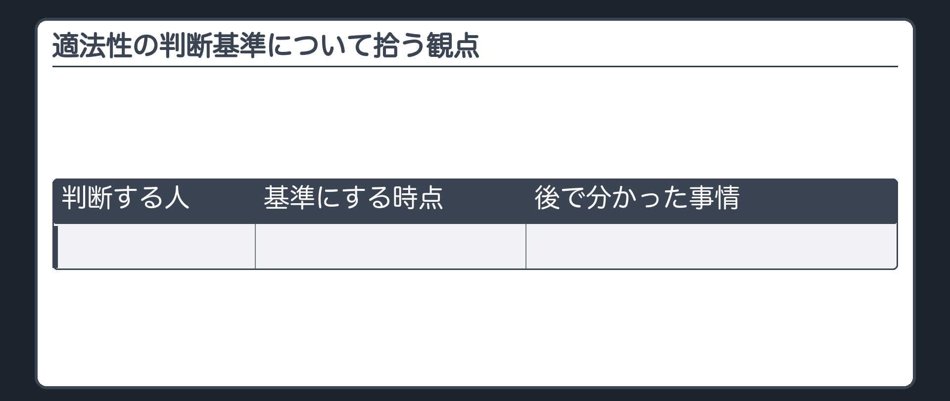 適法性の判断基準について拾う観点