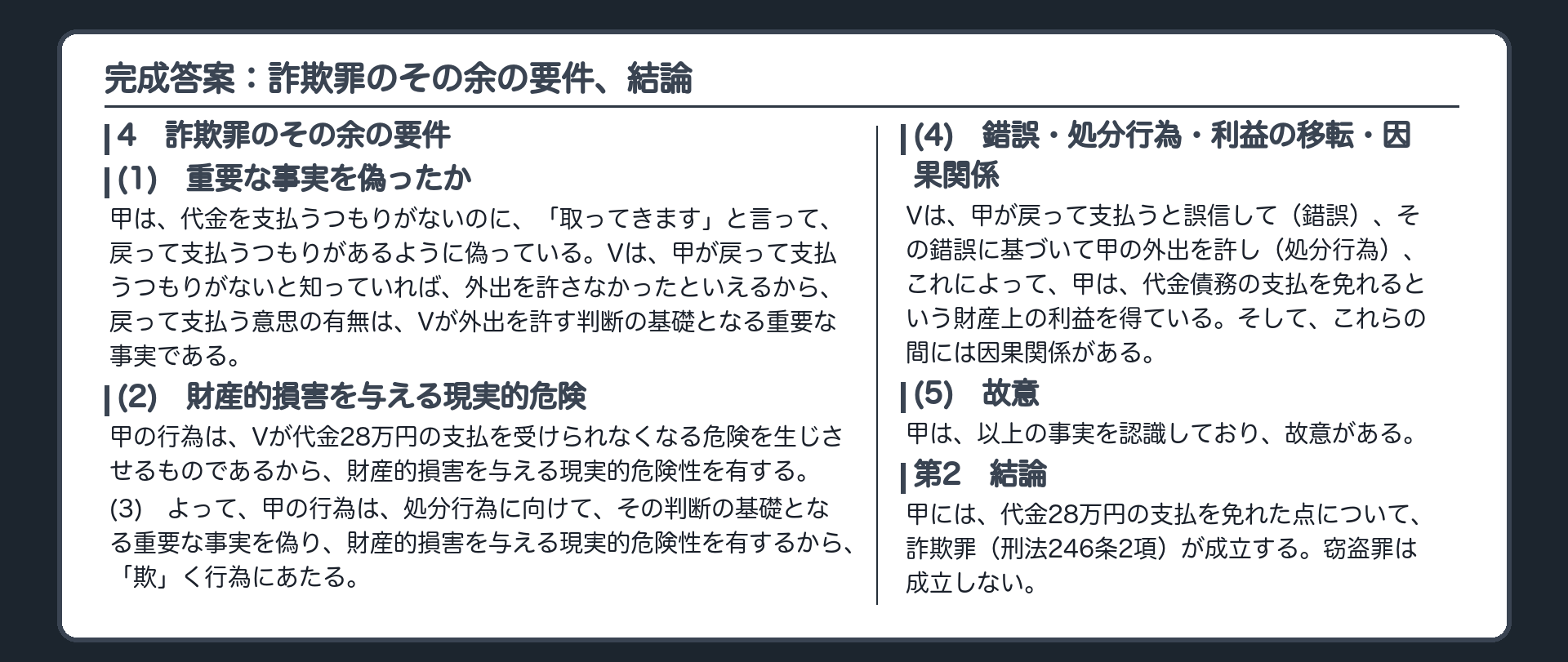完成答案：詐欺罪のその余の要件、結論