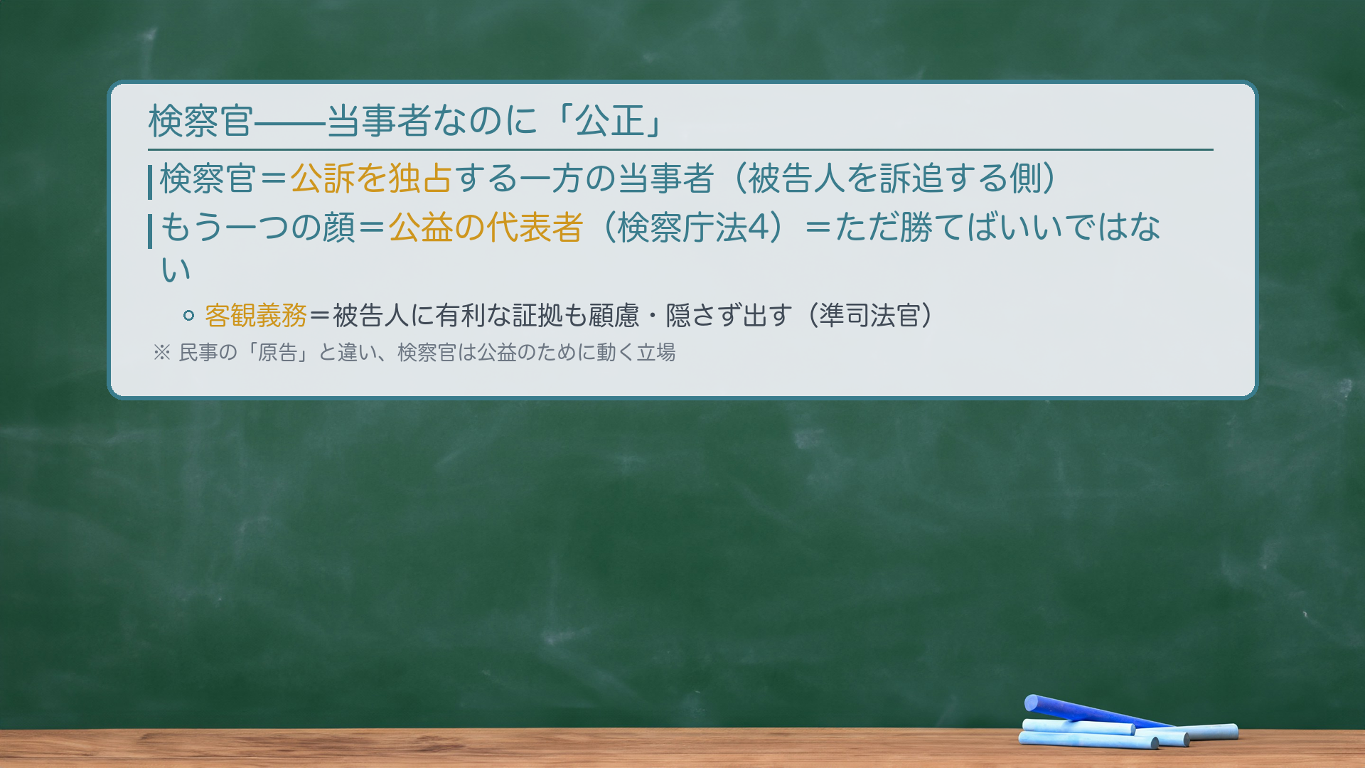検察官の地位と役割（板書）