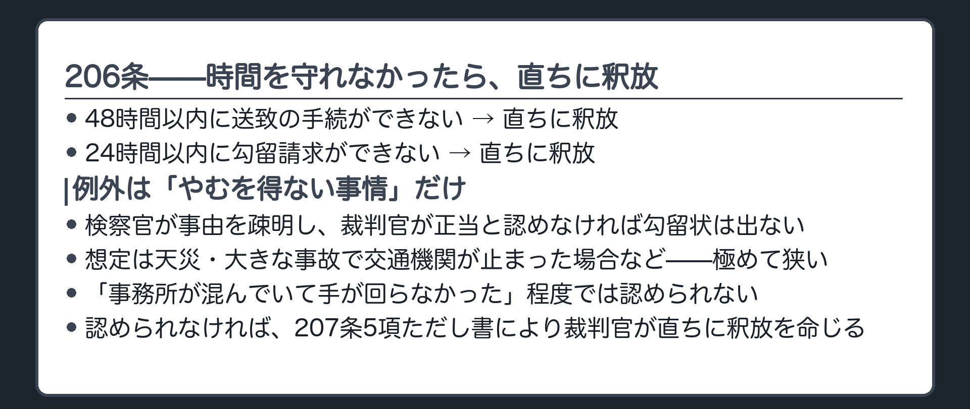 206条1項2項の全文カードとやむを得ない事情は極めて狭く認められることが少ないという構図板