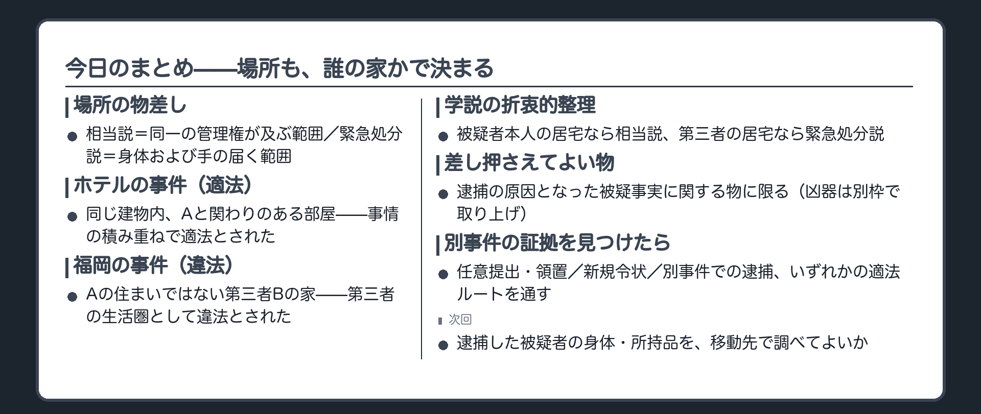 相当説緊急処分説2判例の対比折衷説物的範囲別事件処理を1枚にまとめた保存版の地図板