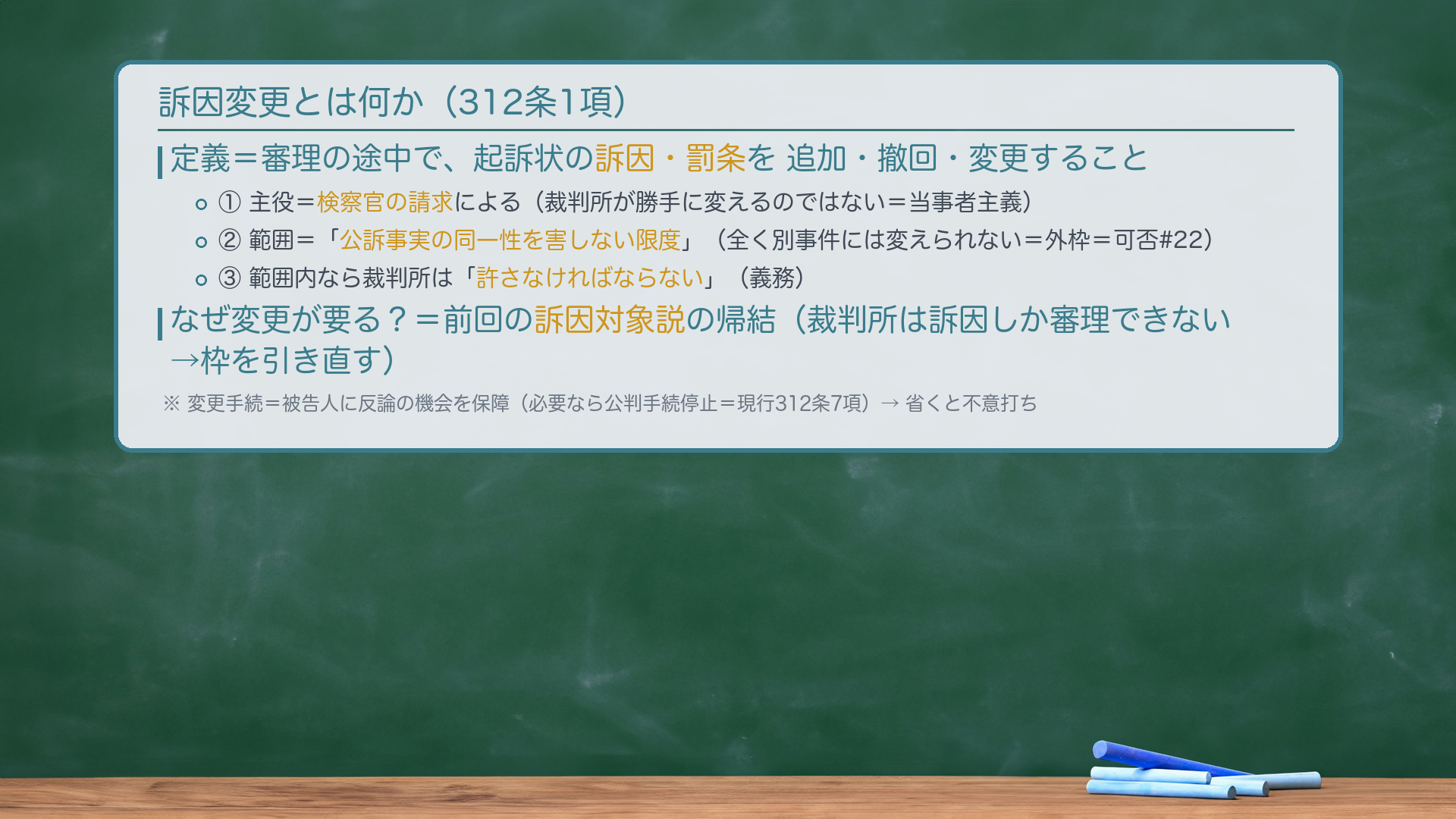 刑事訴訟法312条1項（訴因変更）の板書