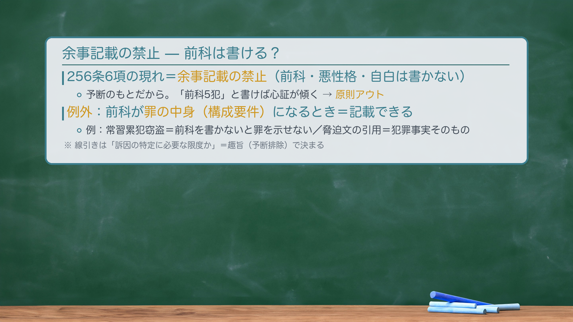 余事記載の禁止の板書
