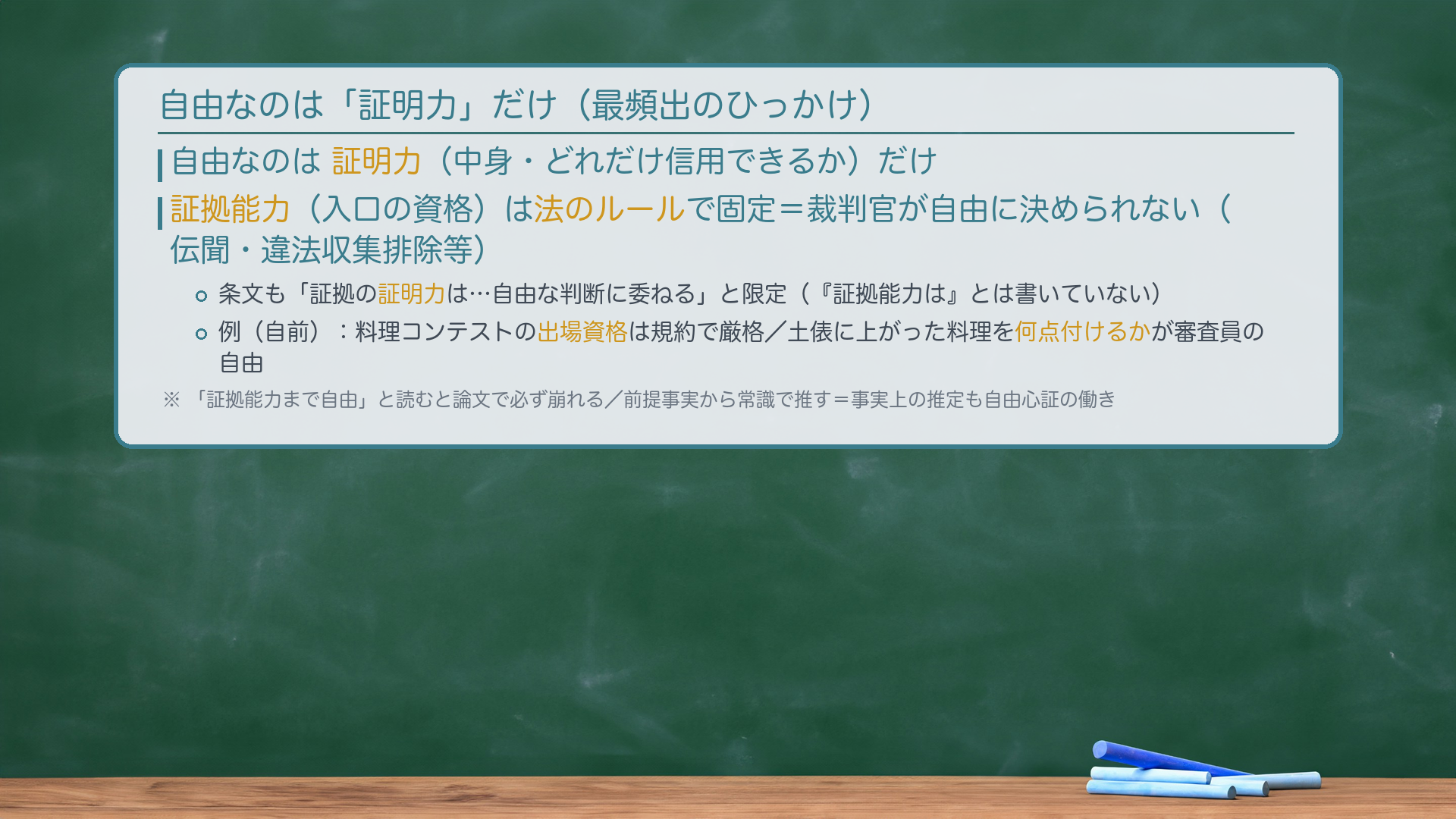 法定証拠主義と自由心証主義の対比板書