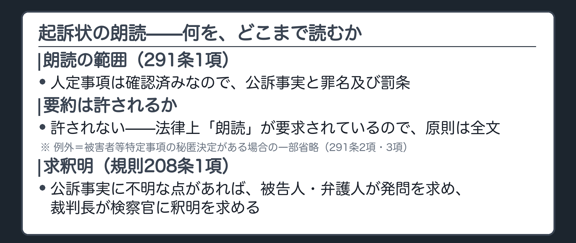 起訴状朗読の範囲全文原則求釈明を示す板