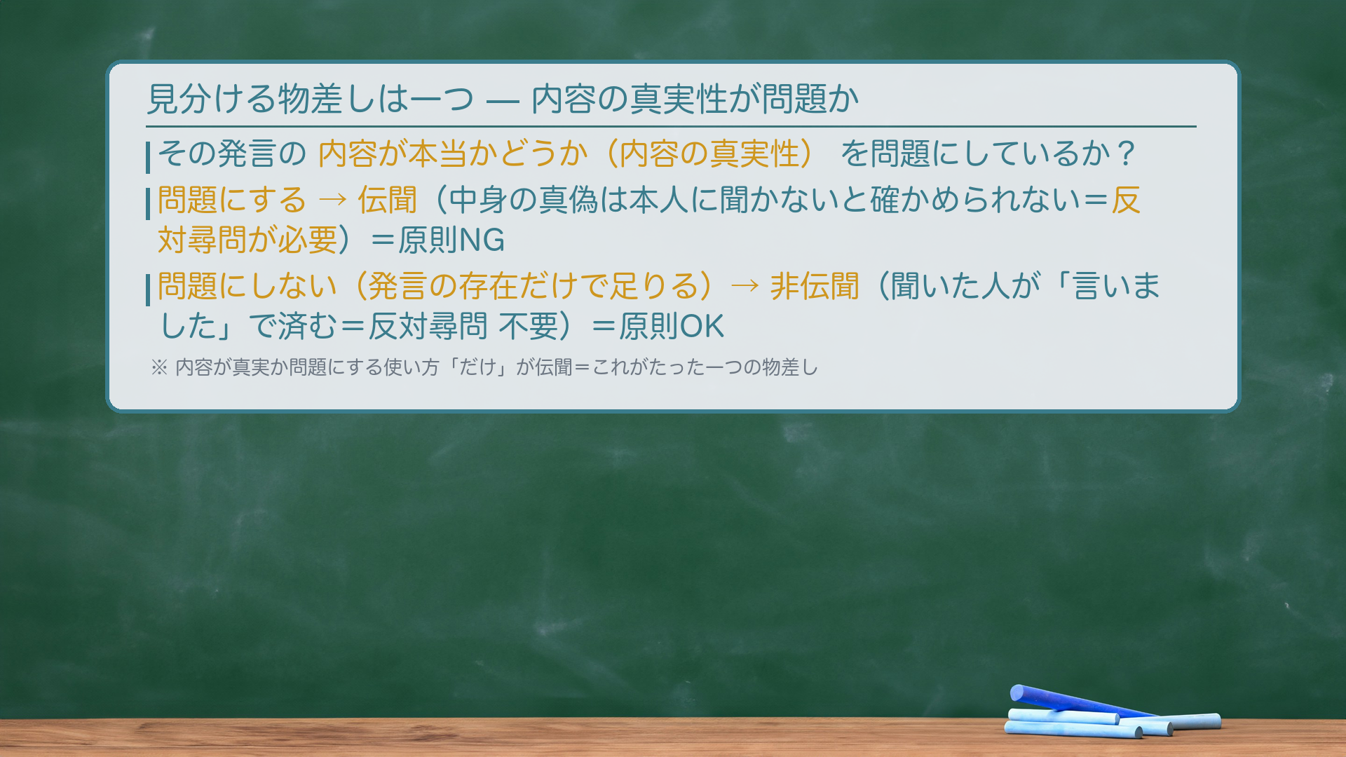 物差し（内容の真実性）を示す板書