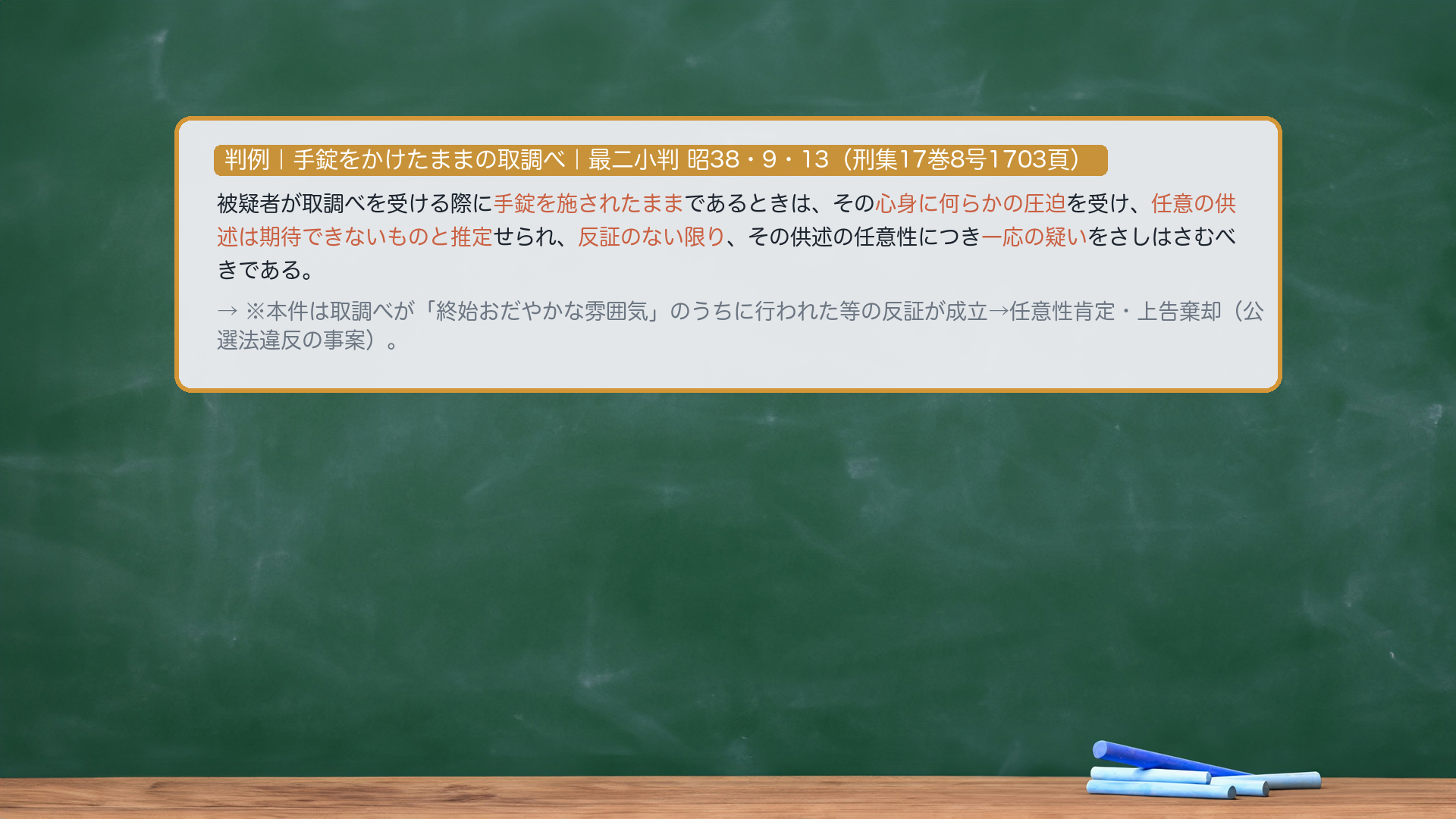 手錠自白の判例カード（最判昭38・9・13）