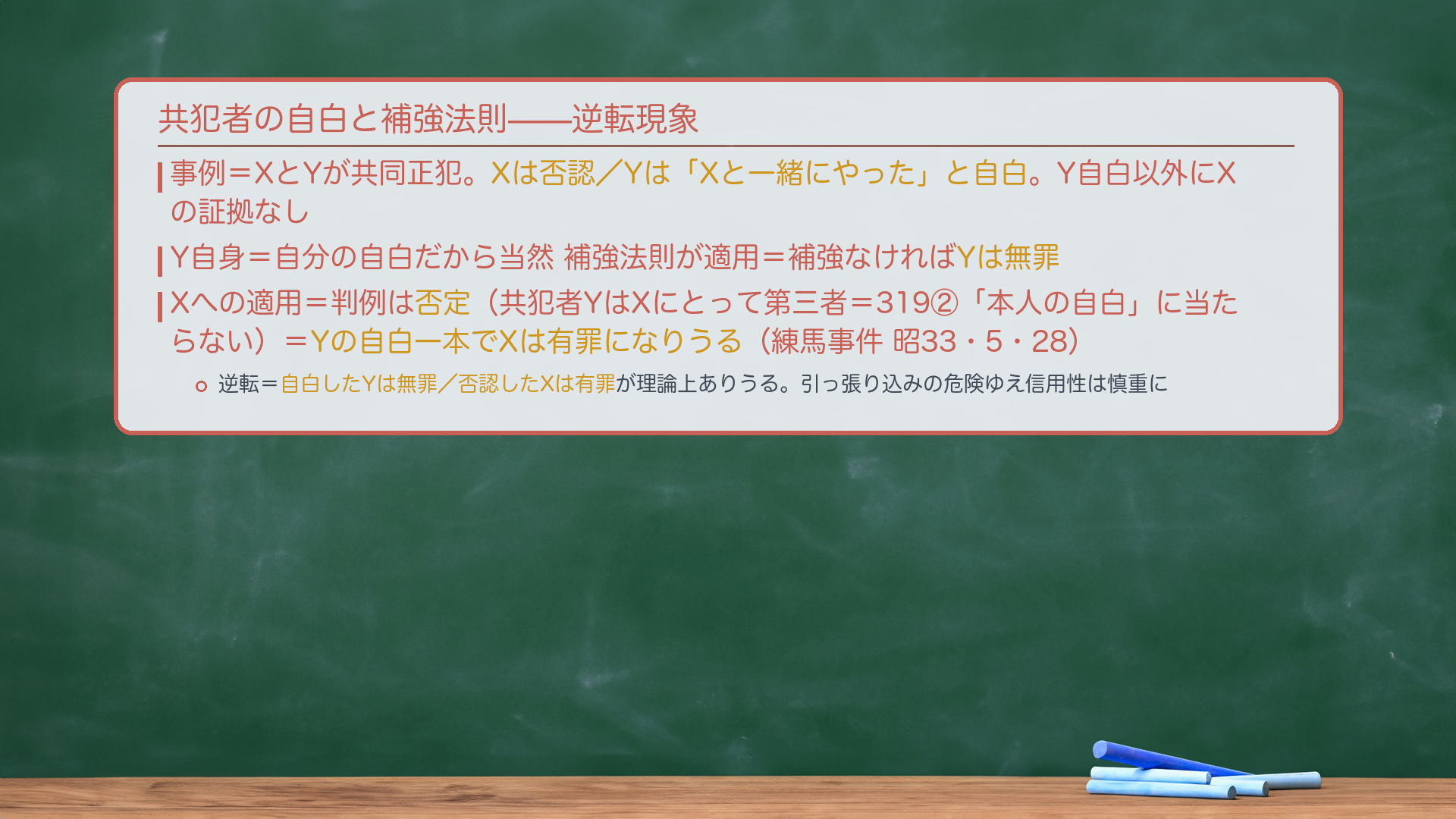 共同被告人の定義（黒板：弁論を併合されたXとY）