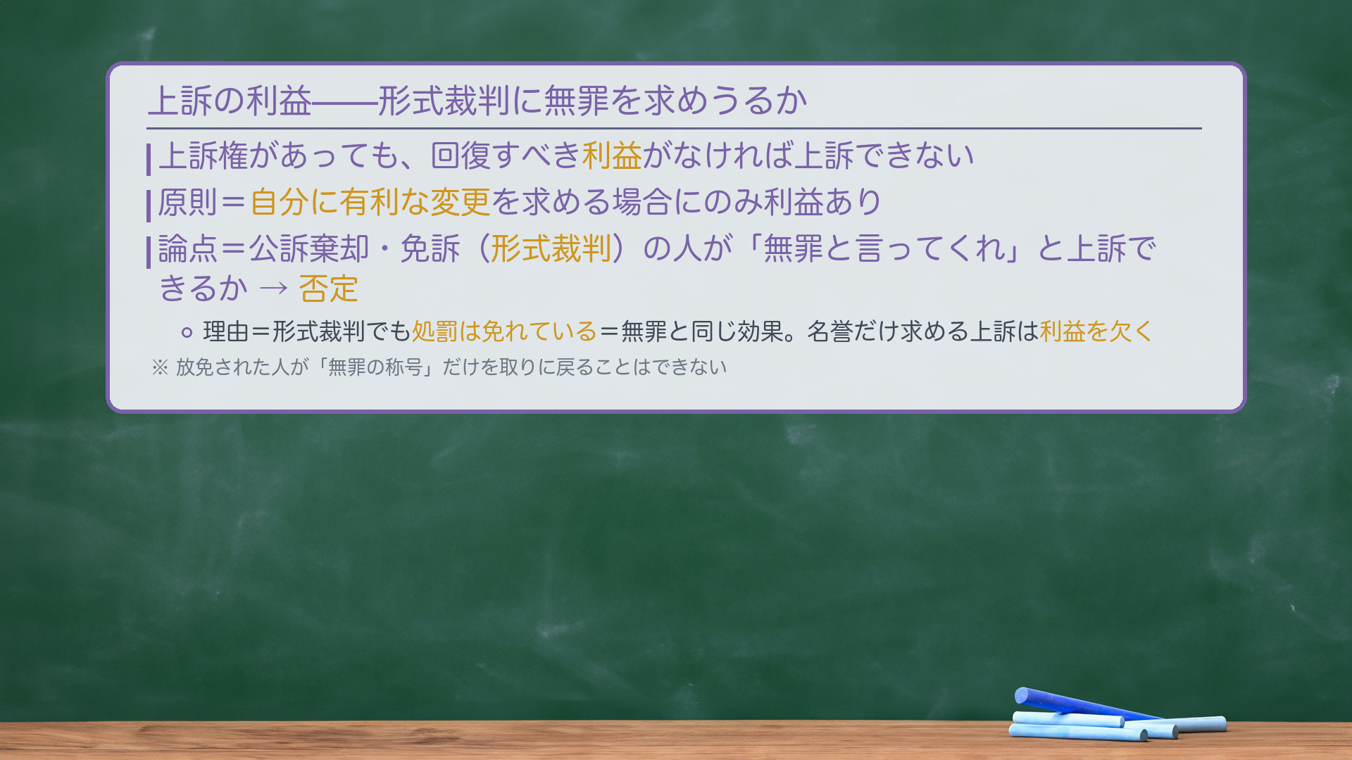 上訴の利益の考え方を示した黒板