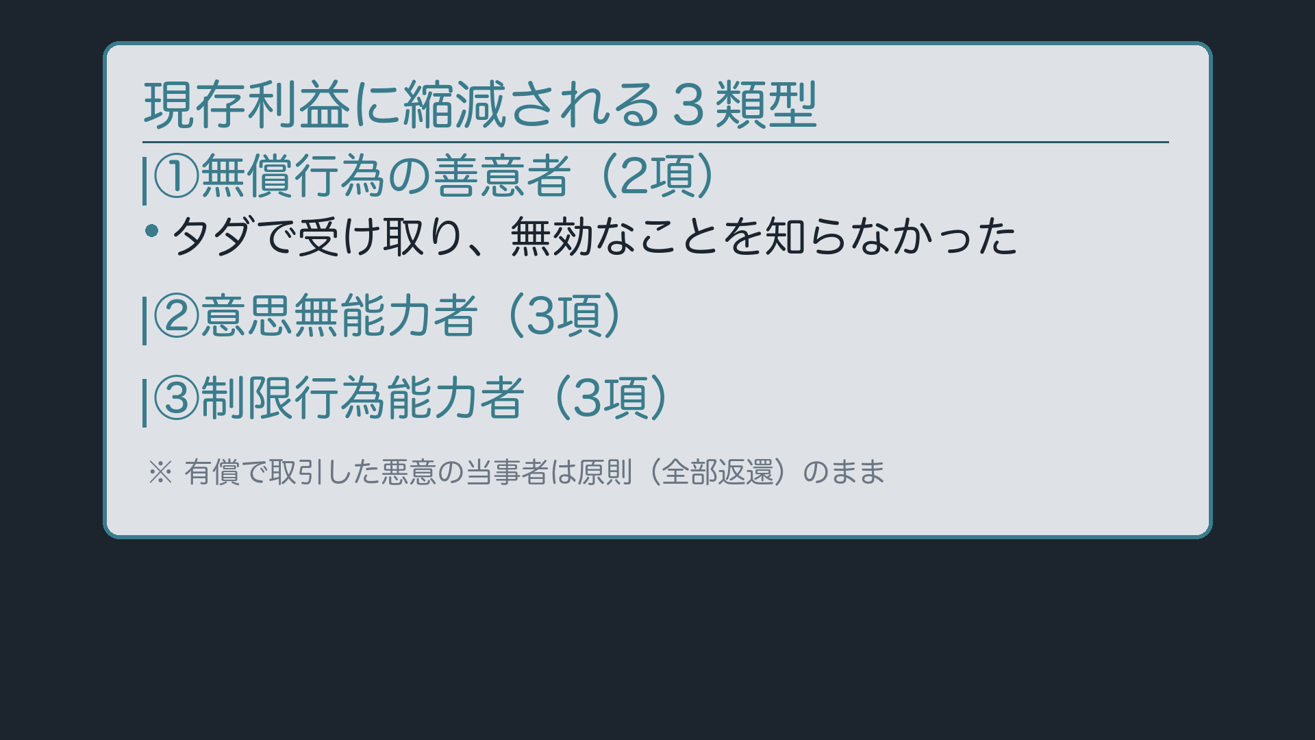現存利益に縮減される3類型