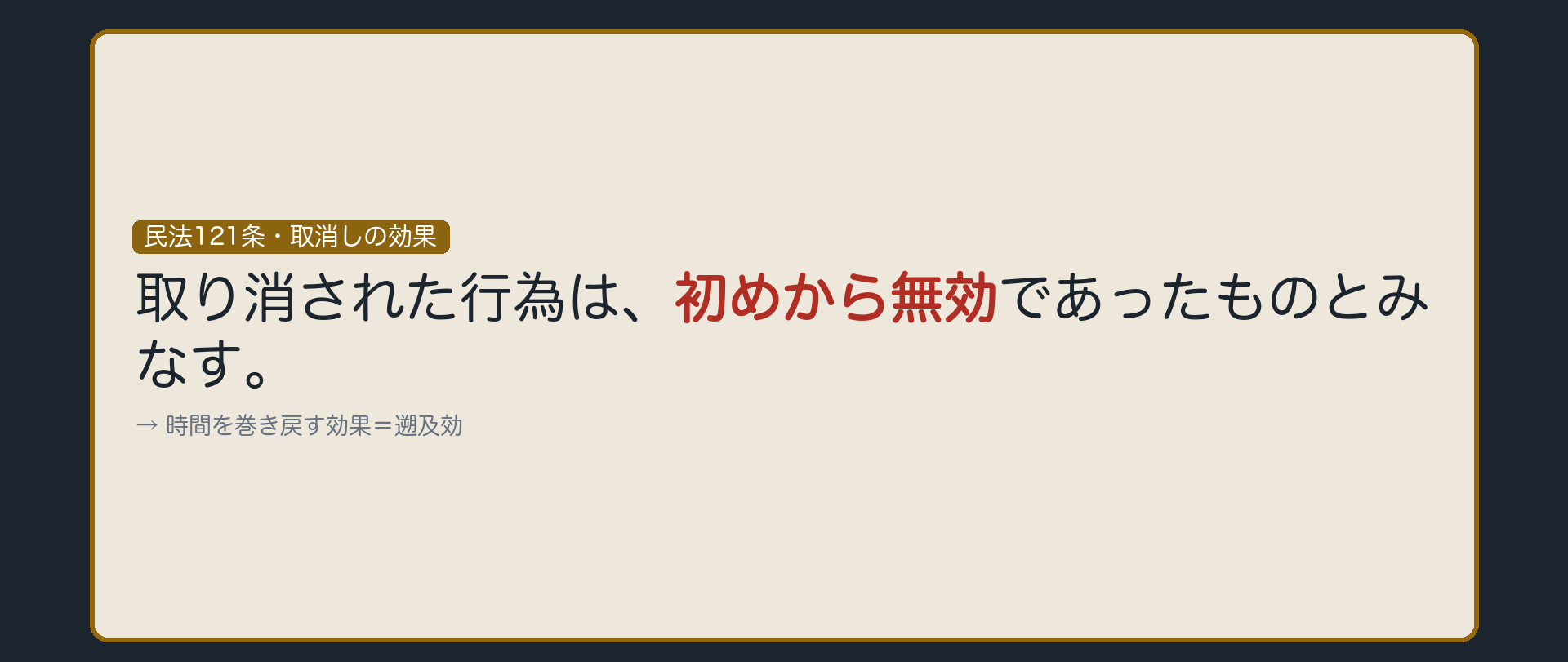 遡及効を一言で示す板（取消し＝最初から無かったことになる）