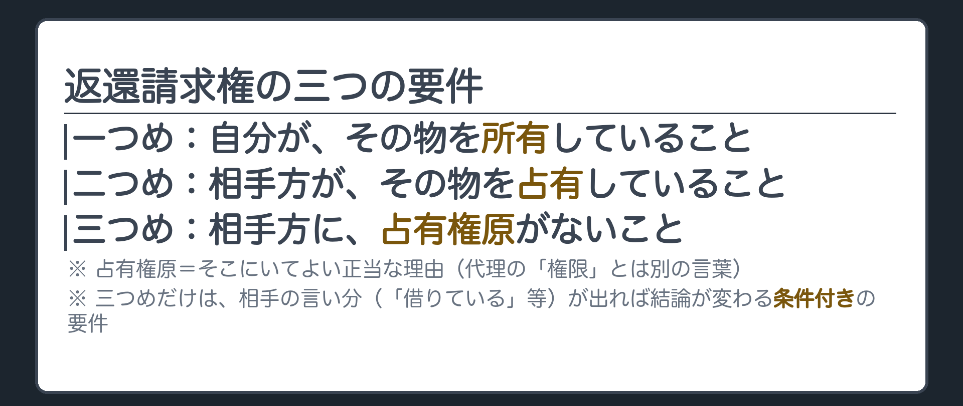 返還請求権の3要件ボード