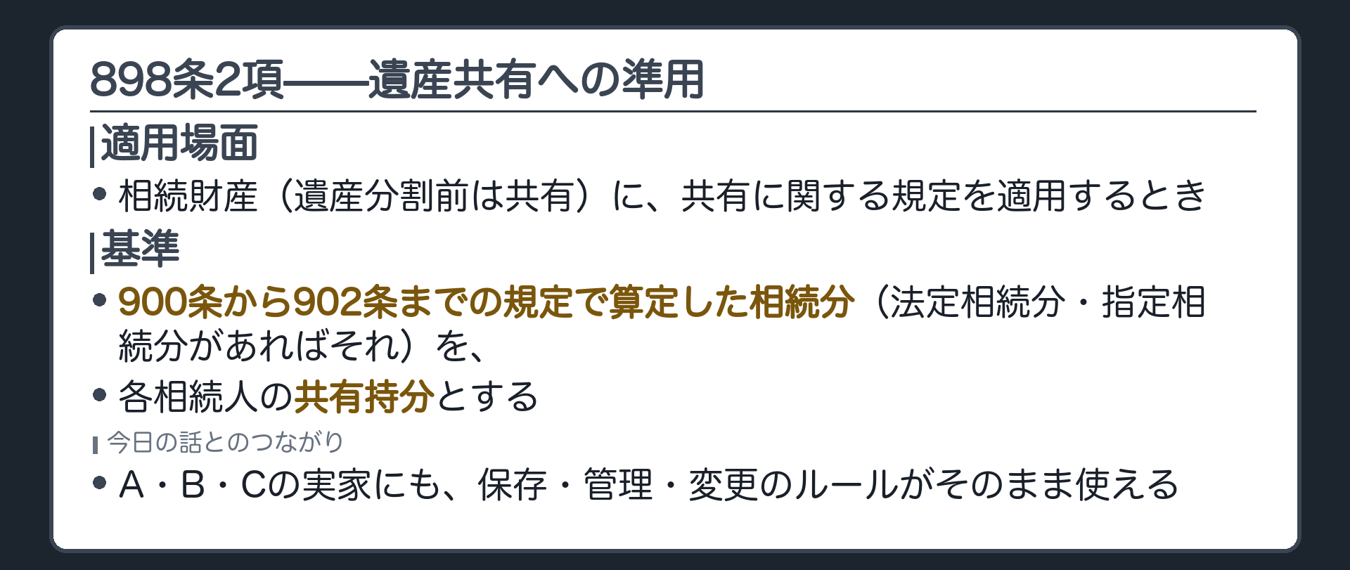 898条2項の全文カードの背景（相続財産の共有持分は相続分で決まる）。