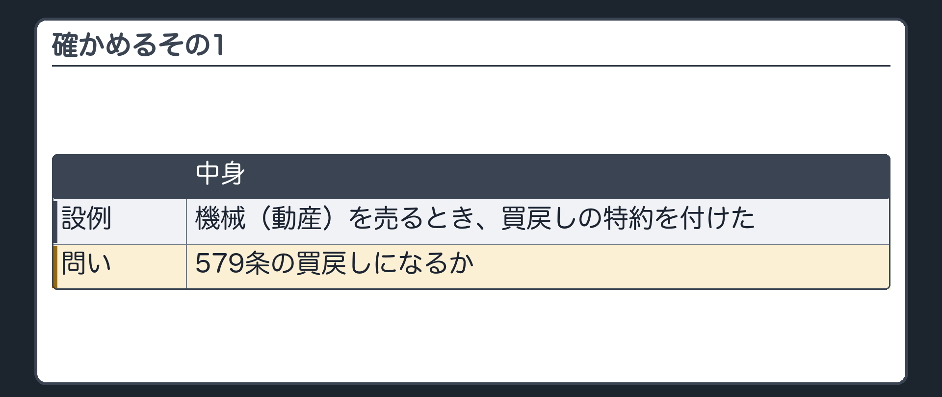 確かめるその1。機械(動産)を売るとき、買戻しの特約を付けた。579条の買戻しになるか。