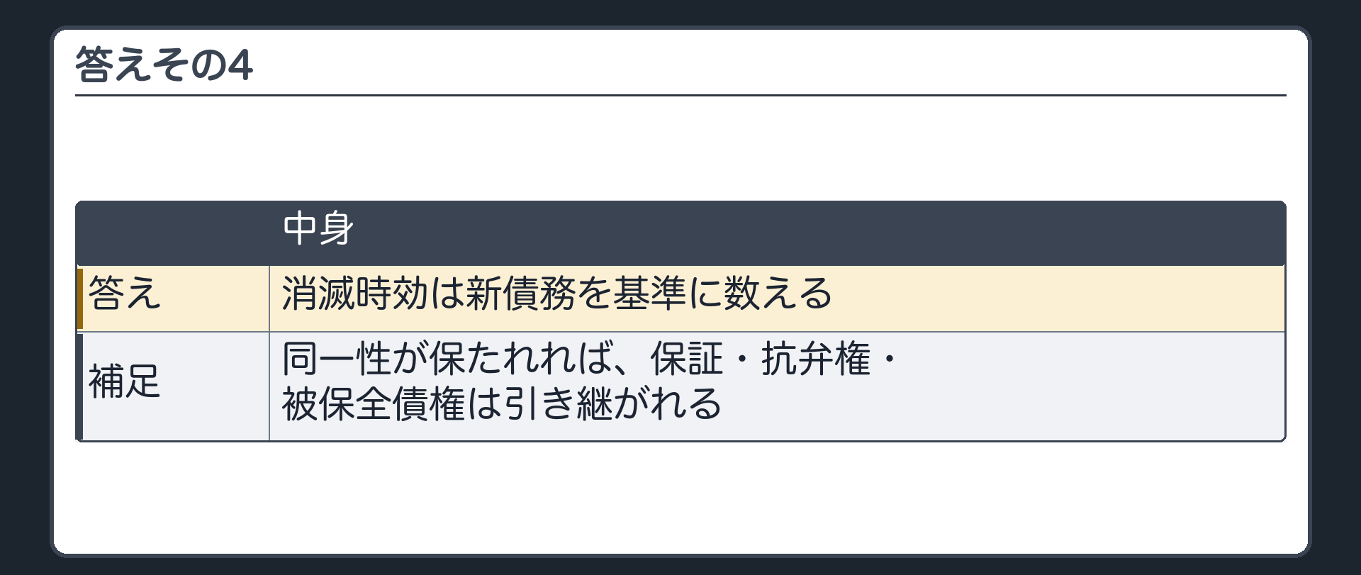 答えその4。消滅時効は新債務を基準に数える。