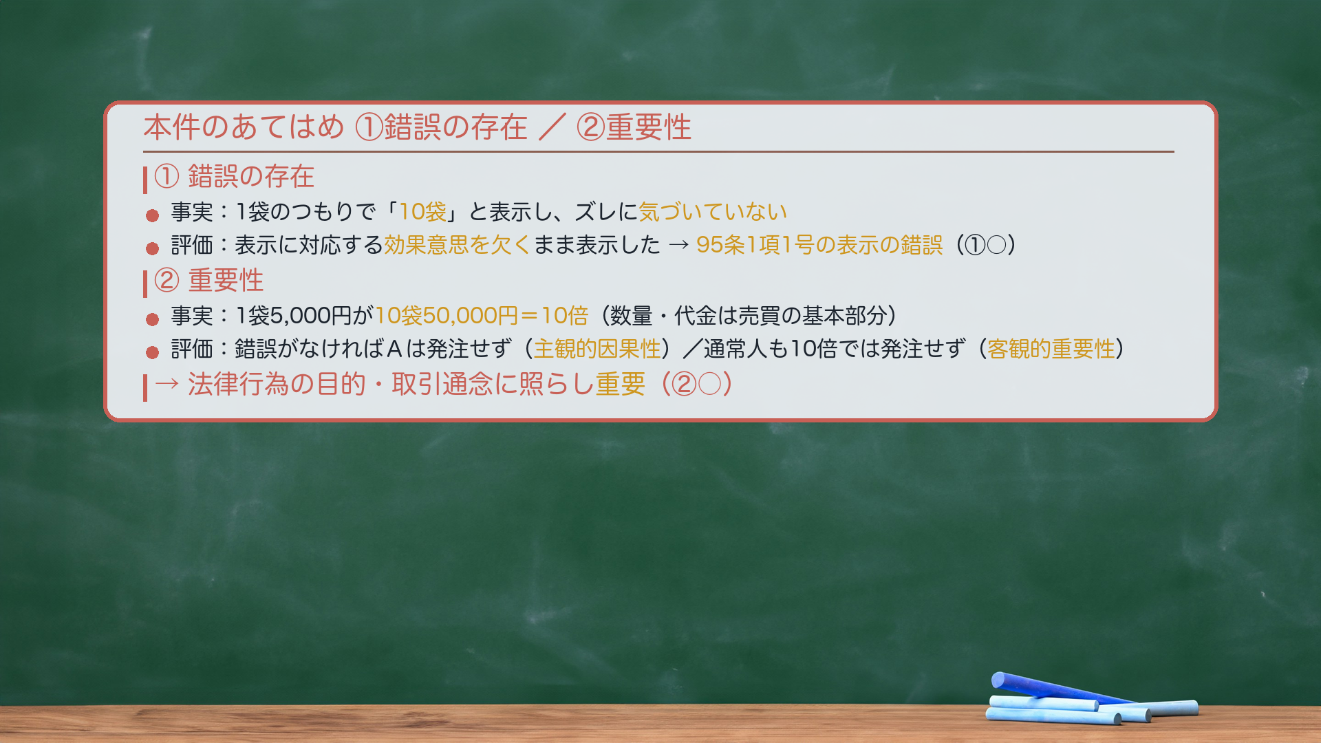 本件のあてはめ|①錯誤の存在 ②重要性(事実→評価→該当)