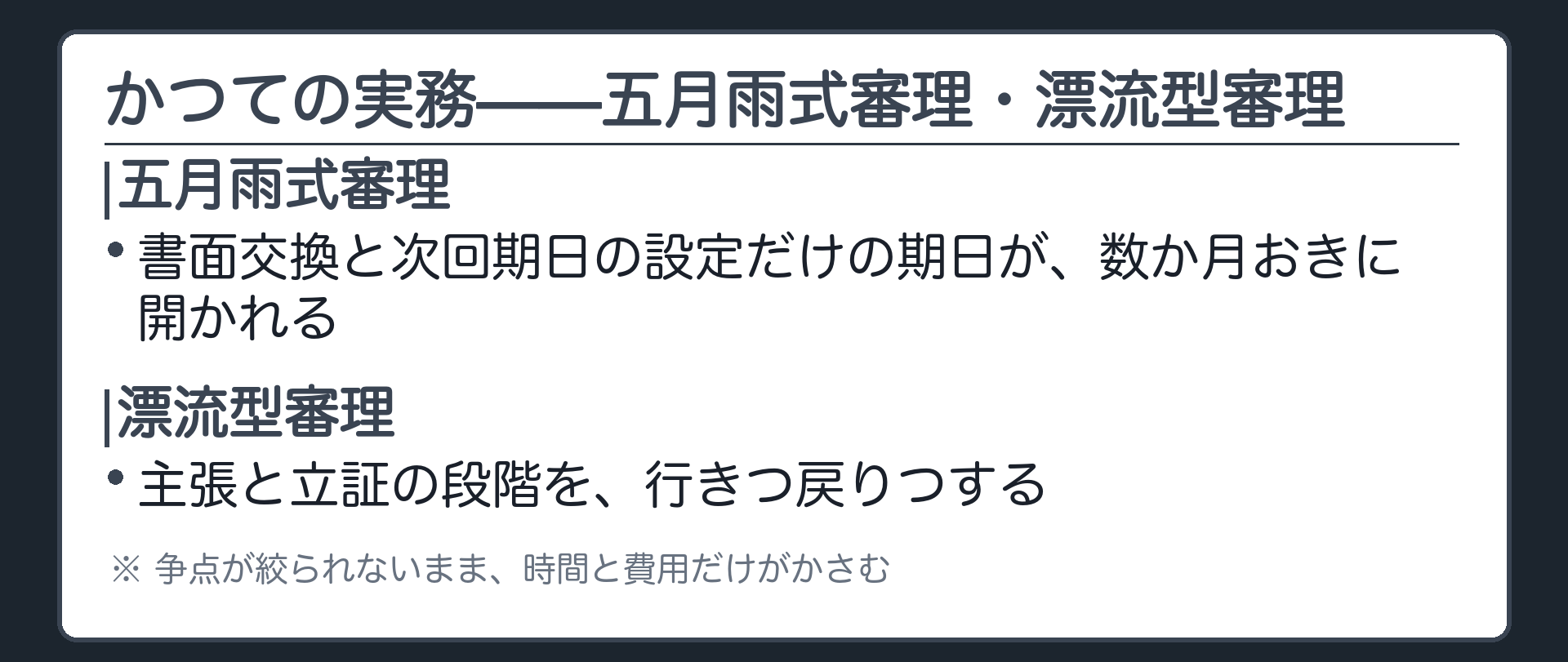 五月雨式審理と漂流型審理ボード