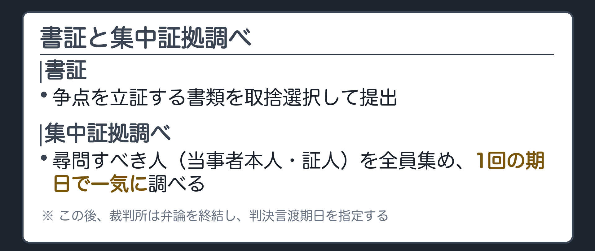書証と集中証拠調べボード
