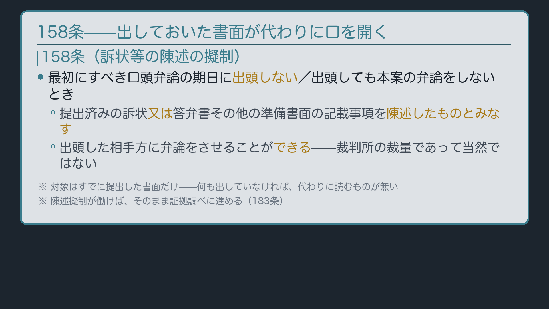 158条——出しておいた書面が代わりに口を開く