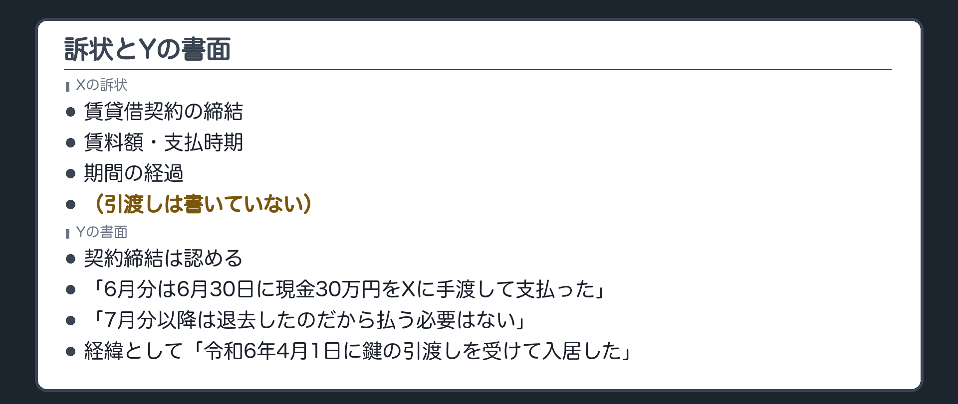 訴状とYの書面