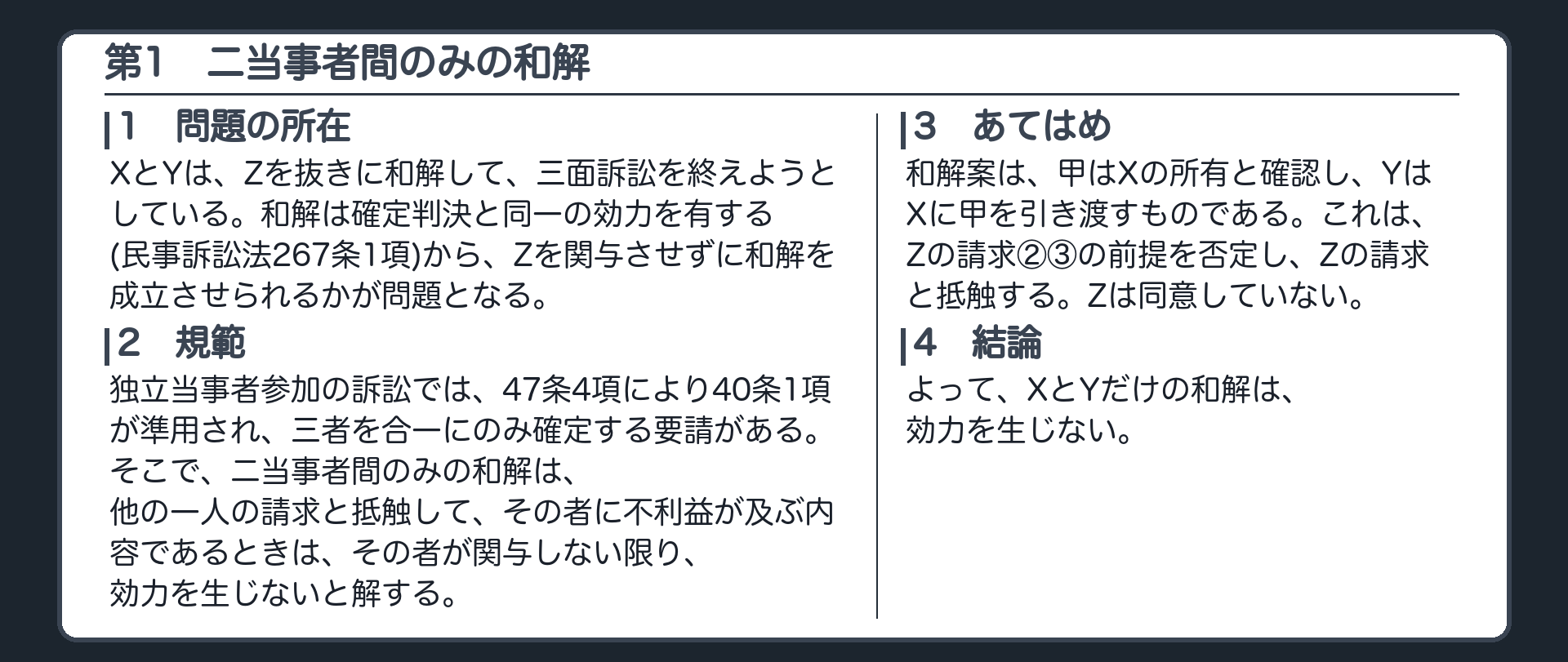 完成答案：第1 二当事者間のみの和解