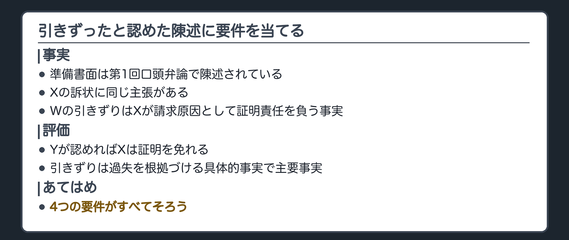 引きずったと認めた陳述に要件を当てる