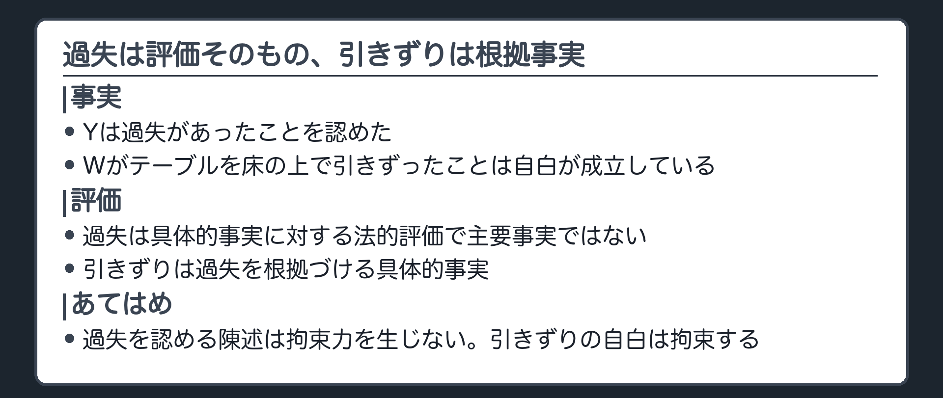 過失は評価そのもの、引きずりは根拠事実