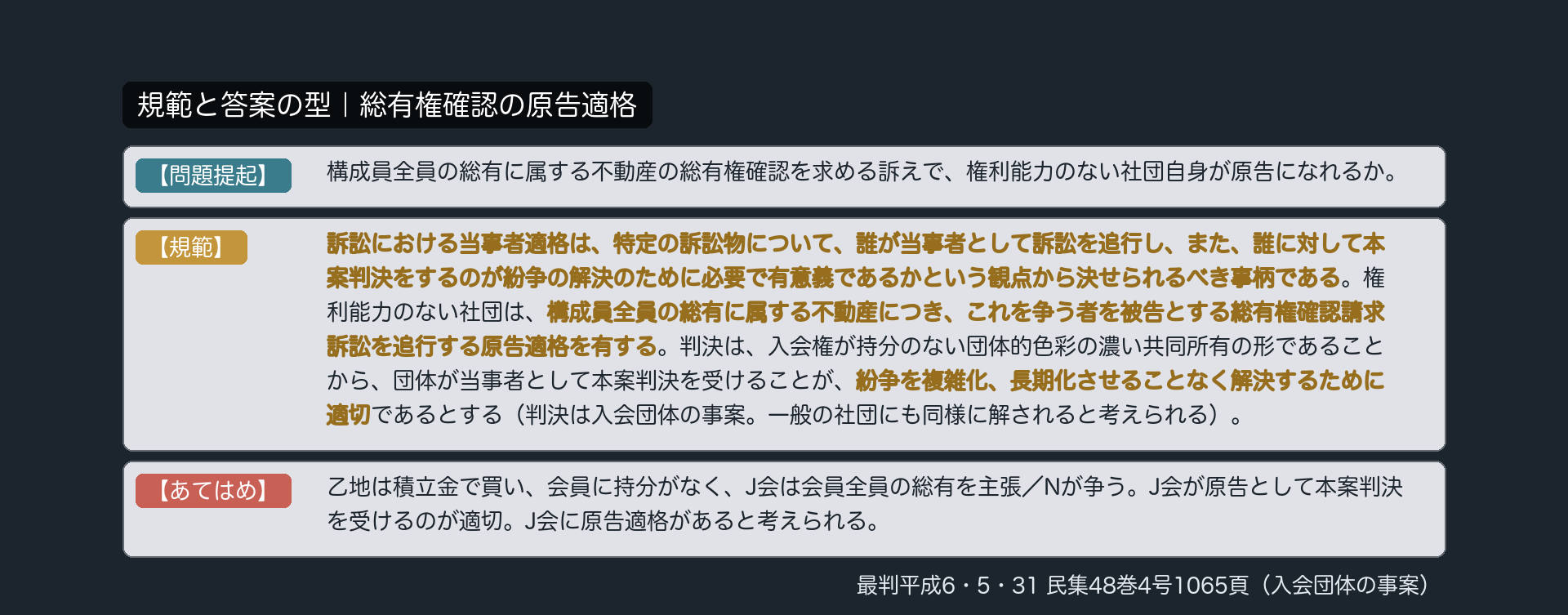 規範と答案の型｜総有権確認の原告適格
